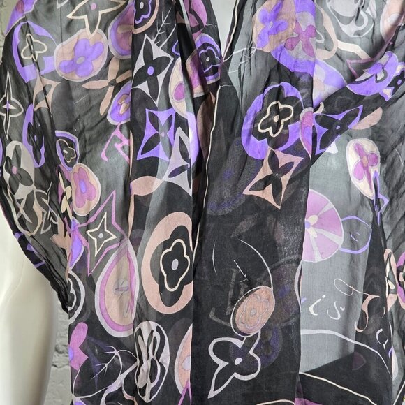 Louis Vuitton Paris Purple and Black Monogram Silk Chiffon Scarf - Distressed - Picture 2 of 9